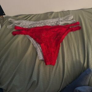 Lace Trim Red and Gray Women's Panties
